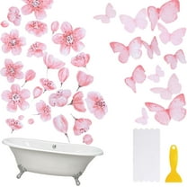 Non Slip Bathtub Stickers 6PCS Pink Butterfly Bathtub Sticker Anti-Slip Adhesive Bathtub Decals with Scraper for Bath Tub Stair Shower Floor