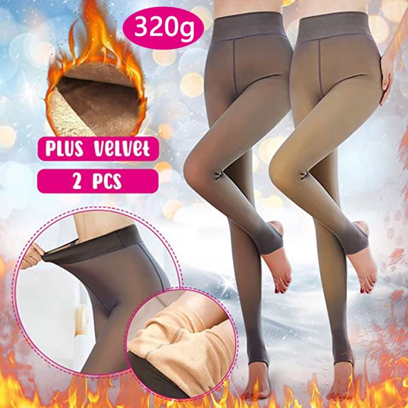 Lolmot 2PC Womens Fleece Lined Tights Warm Sheer Thick Tights Thermal Fleece Fake Translucent Pantyhose, Winter Stretchy High Waist Slim Leggings Sheer Tights