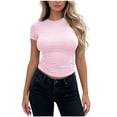 thumbnail image 2 of Juesizh T Shirts for Women Solid Color Basic Tee Tops Fashion Casual Crew Neck Slim Short Sleeve T Shirts, S-XL, 2 of 7
