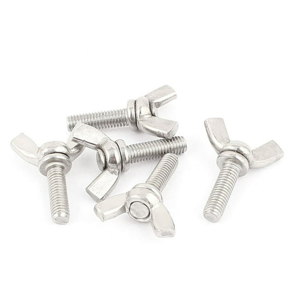 FYBTOF 5Pcs Silver Machine Screw,8 Types M5 Butterfly Wing Nuts Assortment Kit, 304 Stainless Steel Wing Butterfly Screws Bolts Wingbolt Machine, Wing Nuts (M5*10mm),Wing Nuts-2549