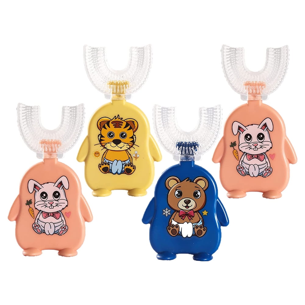 4Pack Kids UShaped Toothbrush, Soft Silicone Brush Head Full Mouth