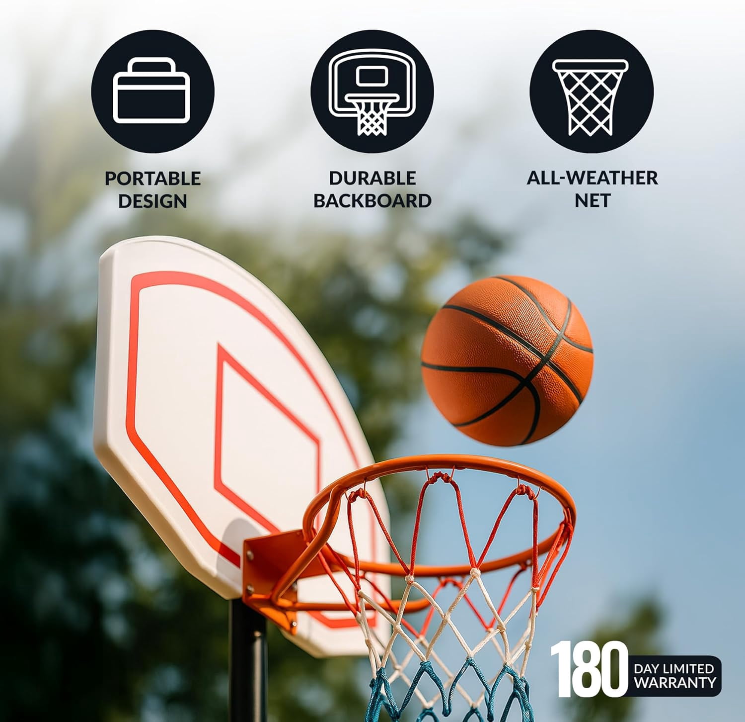 79 Inch Portable Basketball Hoop System, Height Adjustable Basketball Goal with Steel Rim, Padded Base & Weather-Resistant Backboard, Indoor Outdoor Sports for Kids and Adults