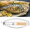 thumbnail image 2 of SHISUYAN Fish Grill Basket 1Pcs Rectangular Silver Wood Handle Prevent Food from Falling Even Heat Distribution, 2 of 9