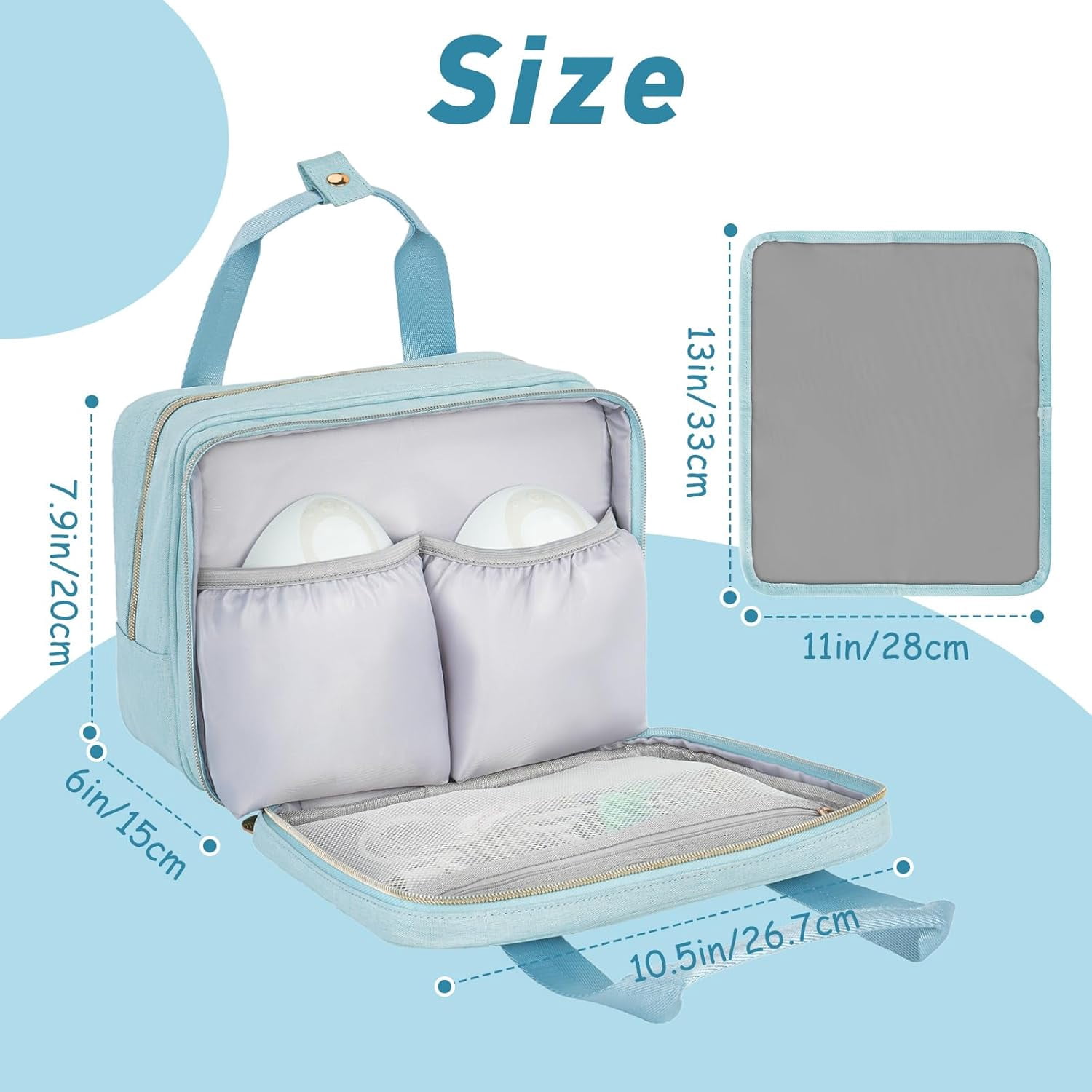 Wearable Breast Pump Bag with Insulated Cooler Compartment, Travel Carrying Case Compatible with Momcozy, Elvie and Medela Breast Pump Series, Includes Ice Pack & Waterproof Mat for Breastfeeding Acc