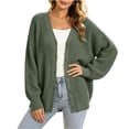 thumbnail image 3 of Otvok Ladies Casual Knit Outerwear, Winter Open Knit V Neck Button Front Long Lantern Sleeve Loose Cardigan Sweater, 3 of 7