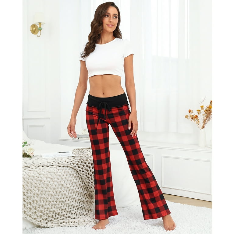 HDE Womens Pajama Pants Wide Leg Sleepwear Casual Loose Lounge Pant PJ  Bottoms Buffalo Plaid - 1X 