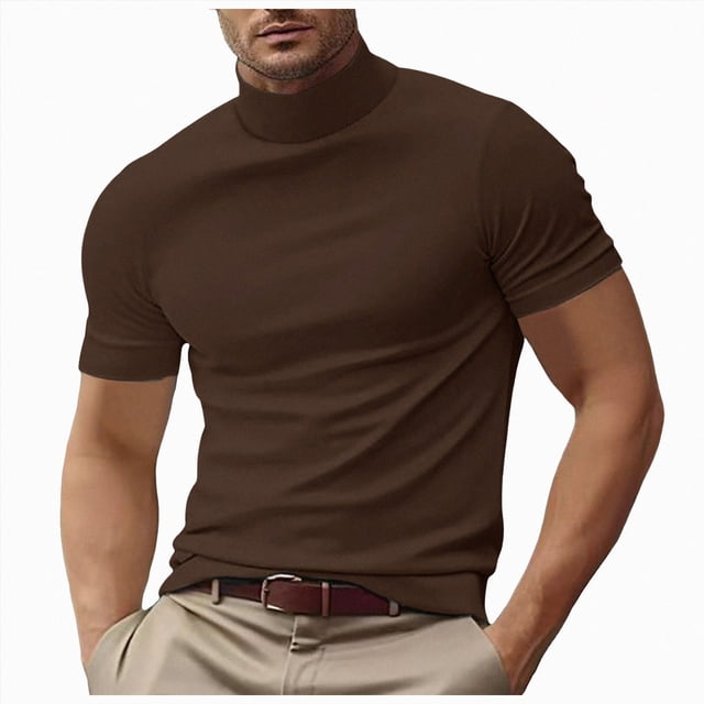 Ymyiu T-Shirts pour Hommes T-Shirts Décontractés pour Hommes T-Shirts Classiques à Manches Courtes en Tricot T-Shirts à Col Rond Taille 2TG (Brun, 2TG)