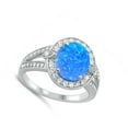 thumbnail image 4 of CHOOSE YOUR COLOR Blue Simulated Opal Ornate Promise Ring .925 Sterling Silver Band CZ Female Size 6, 4 of 4