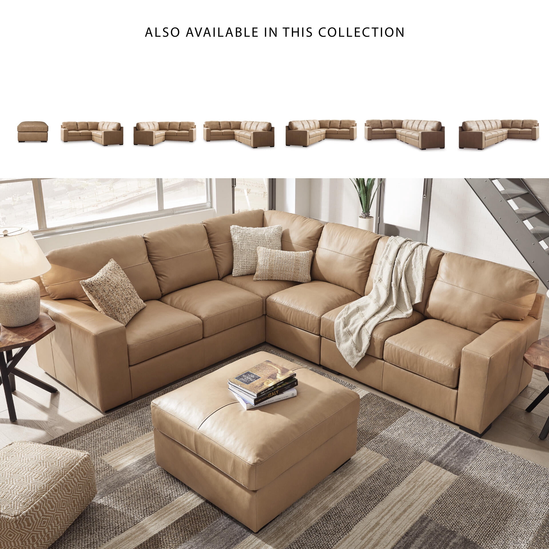 Signature Design by Ashley Bandon Oversized Accent Ottoman, Top Grain Leather Cushion, Toffee