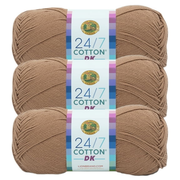 Lion Brand Yarn 24/7 Cotton DK Cacao Light Cotton Yarn 3 Pack