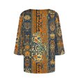 thumbnail image 5 of thefmos Women's Round Neck 3/4 Sleeve Button Pullover Top Print Loose Fit Casual Blouse Fashion Fall Summer Outfit, Khaki 4XL, 5 of 5