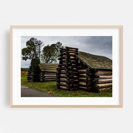 Winter Encampment Huts At Valley Forge - King of Prussia Pennsylvania Photography Rustic Architecture Farmhouse Autumn Rural Oak Framed Wall Art Print 16 x 24 inches