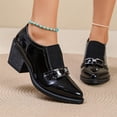 thumbnail image 4 of Willtoo Women's Patent Leather Pointed Toe Block Heel Loafers, Slip On Chunky Mid Heel Oxford Dress Shoes with Metal Buckle, Vintage Business Office Career Pumps Comfort Walking Footwear, 4 of 5