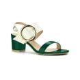 thumbnail image 1 of BLISSFUL STEP Slingback Sandals Contrast Color Chunky Heel Big Circle Buckle Sandals Green White 7, 1 of 7