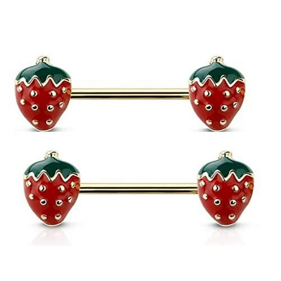 Nipple barbell strawberry ends 316L surgical steel nipple bar 14g