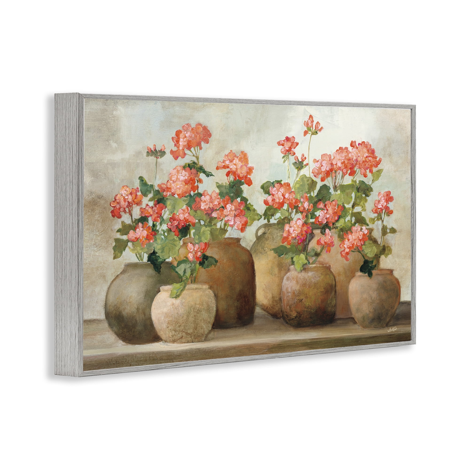 Stupell Industries Pink Cottage Geraniums Botanical & Floral Painting Gray Framed Art Print Wall Art, 30 x 20
