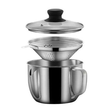 

Stainless Steel Oil Soup Separator Grease Filter Pot Gravy Strainer Bowl Kitchen Tool for Home (Bowl+Lid+Sieve)