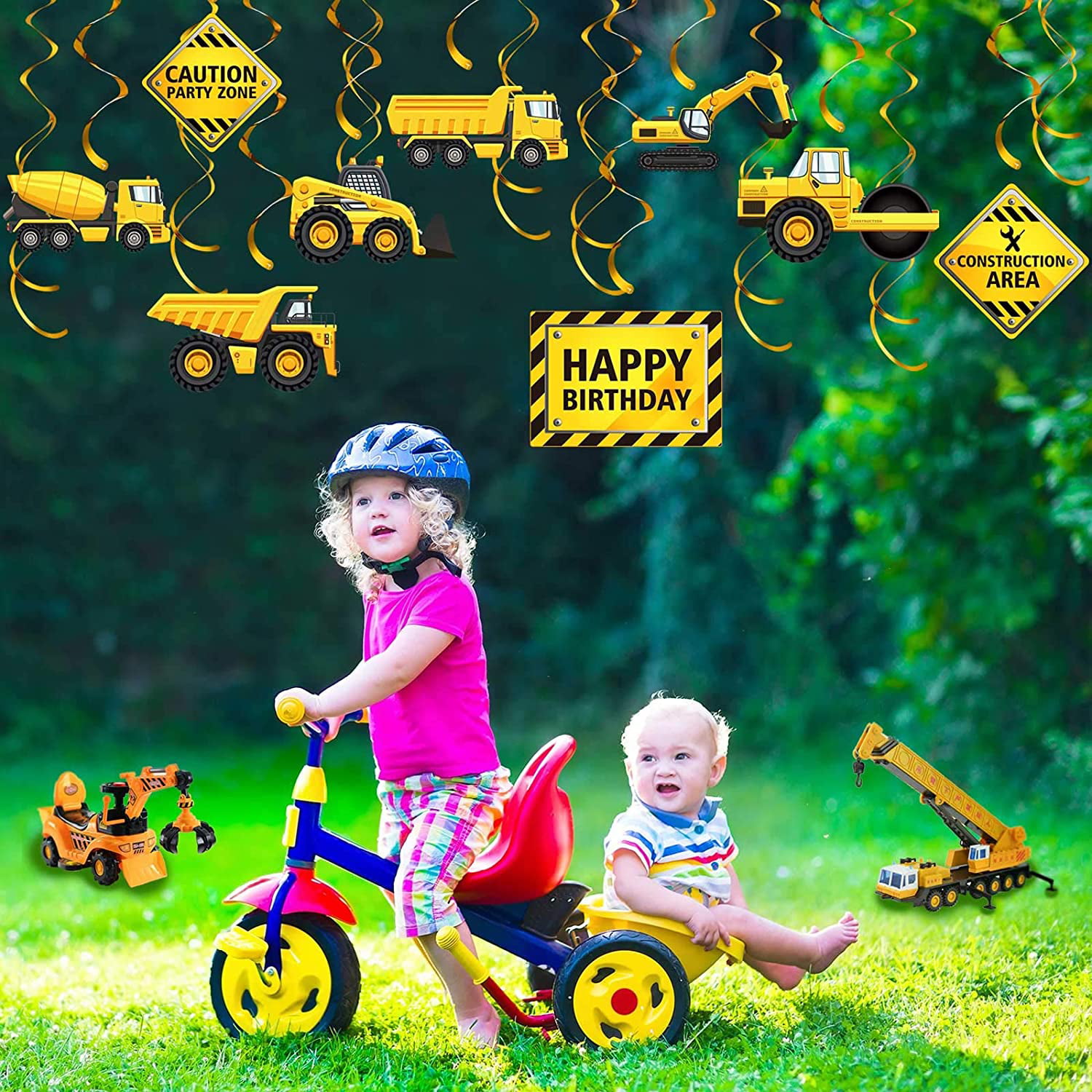 Construction Trucks Party Supplies 30 Pieces Construction Birthday Party Hanging Swirl Decoration Traffic Zone Birthday Theme Streamers Caution Signs Tractor Bulldozers Dump Truck Party Foil Swirls 