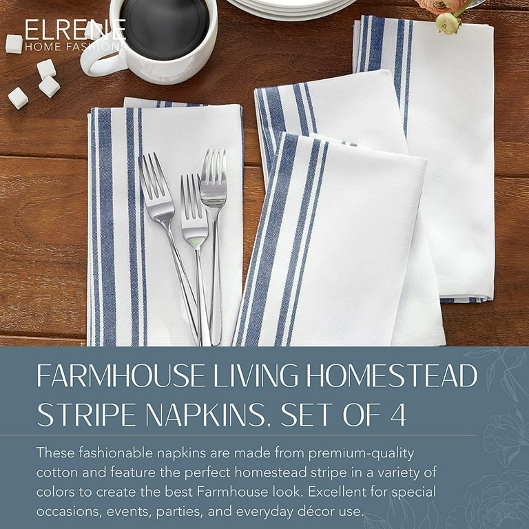 Farmhouse Living Homestead Stripe 20 in. x 20 in. Blue/White Napkins (4-Pack) Farmhouse Living Homestead Stripe 20 in. x 20 in. Blue/White Napkins (4-Pack)