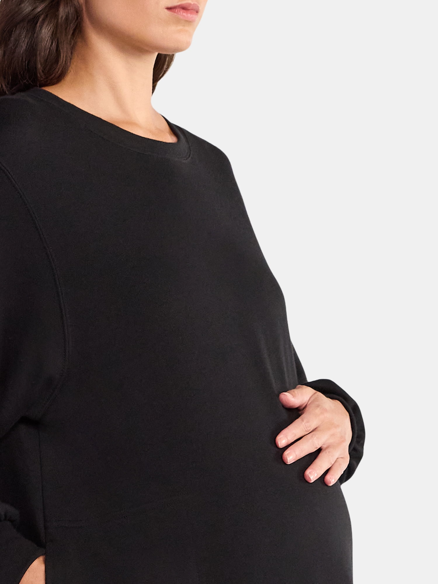 Time and Tru Women's Maternity French Terry Sweatshirt Dress with Long Sleeves, Sizes S-XXL