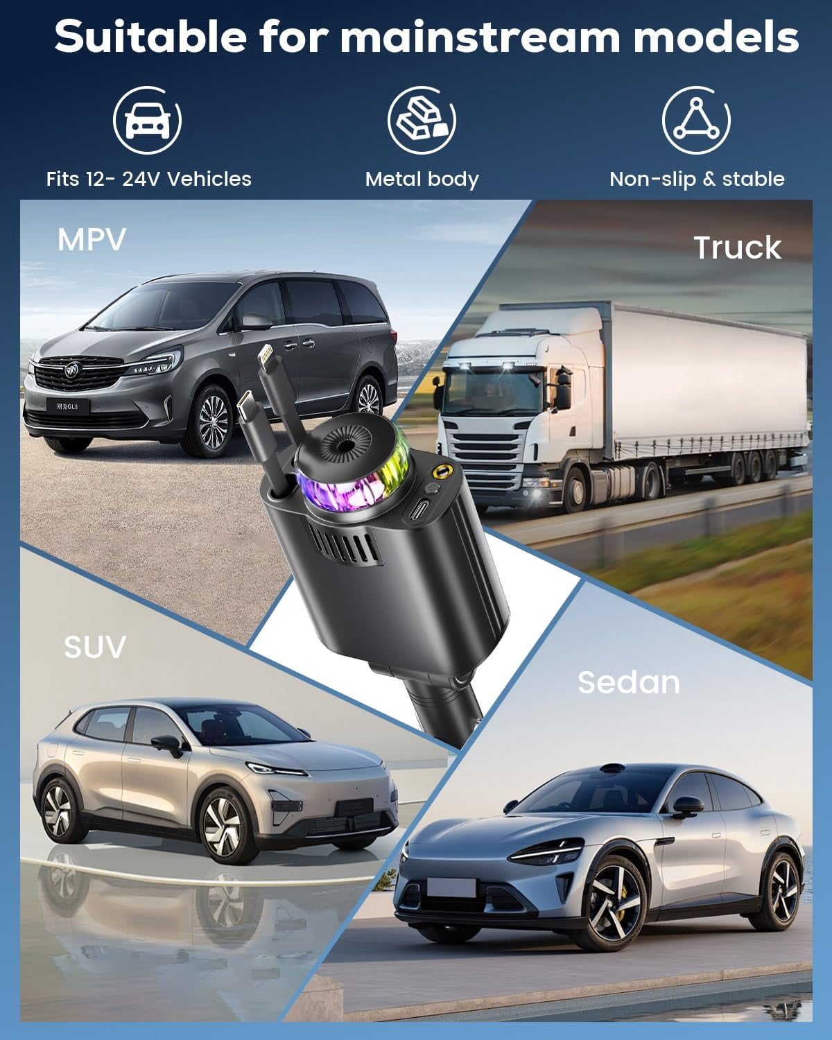 The Car Charger with Air Freshener Diffuser & Star Lights,Multi Port Cigarette Lighter Adapter for iPhone Car Phone Charger USB-C/Type-C Fast Charging with 2 Retractable Cable,Car Aromatherapy