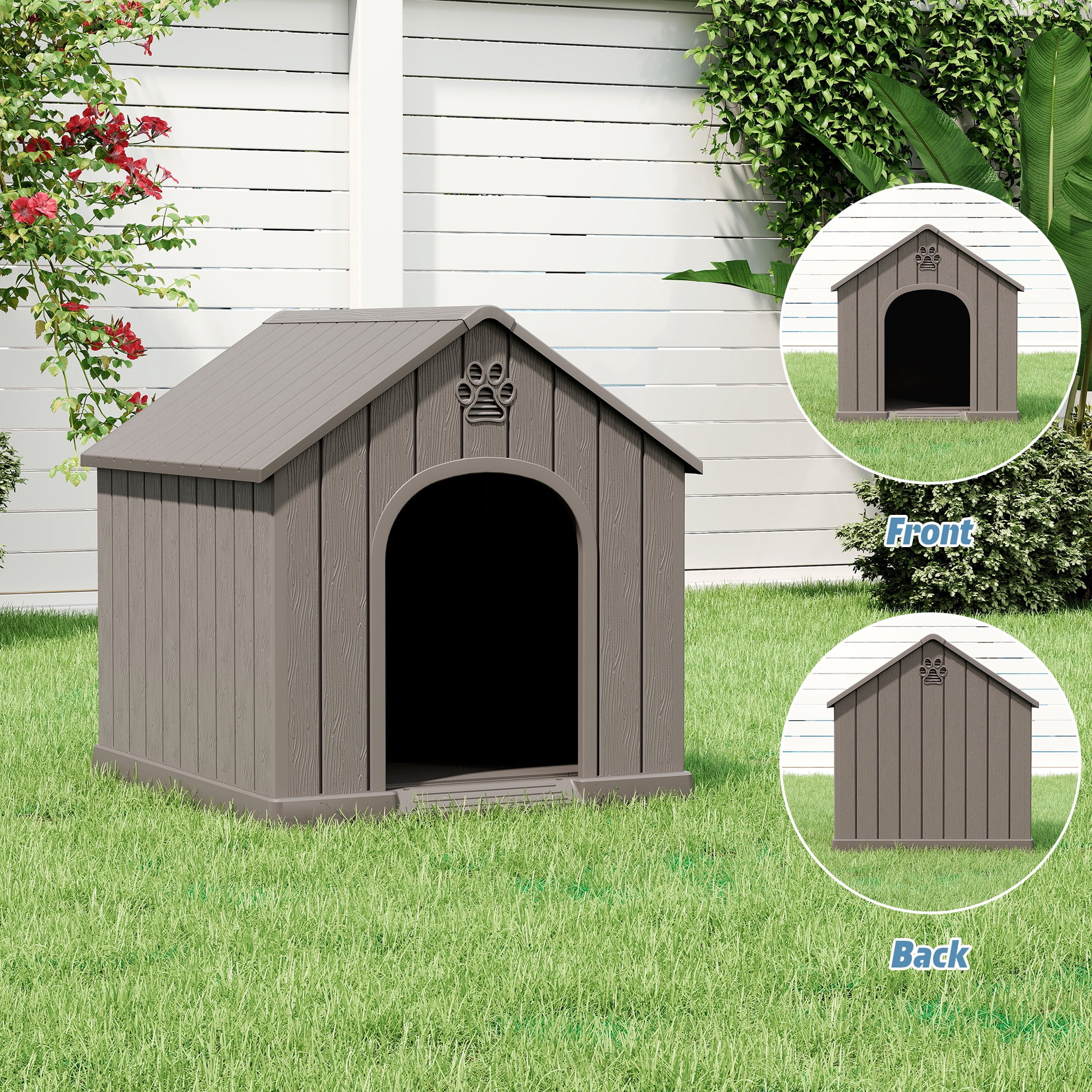 Bifanuo Durable Dog House for Small to Medium Dogs, PP Material Weatherproof Puppy Shelter with Elevated Floor & Air Vents, Easy Clean, Gray, 26.2"L x 24"W x 26"H