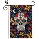 thumbnail image 1 of Bandera de jardín del Día de los Muertos con diseño de calavera floral, bandera de bienvenida para patio, de doble cara, con calavera de flores mexicanas, bandera vertical para jardín para decoración, 1 of 7