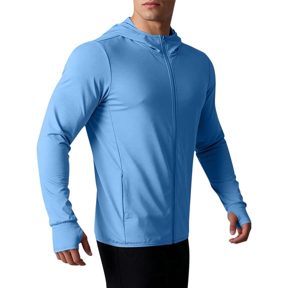 ZVNAΖH Men's UPF 50 Sun Protection Hooded Tops, Full Zip Long Sleeve Fishing Shirt with Thumb Holes & Side Pockets