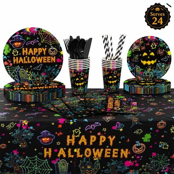 Halloween Party Supplies Halloween Paper Plates and Napkins Halloween Party Decorations Disposable Tableware Dinnerware Set Serves 24 Guests