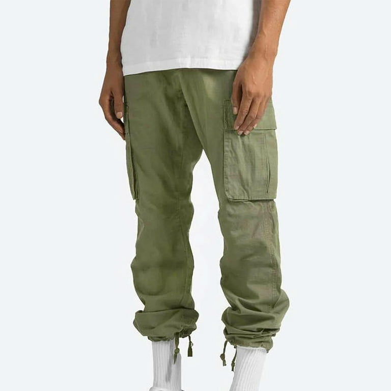 Men's Elastic Waist Loose Fit Lightweight Workwear Casual Cargo Pull On  Pants Army Green Lable L-US 32 at  Men's Clothing store