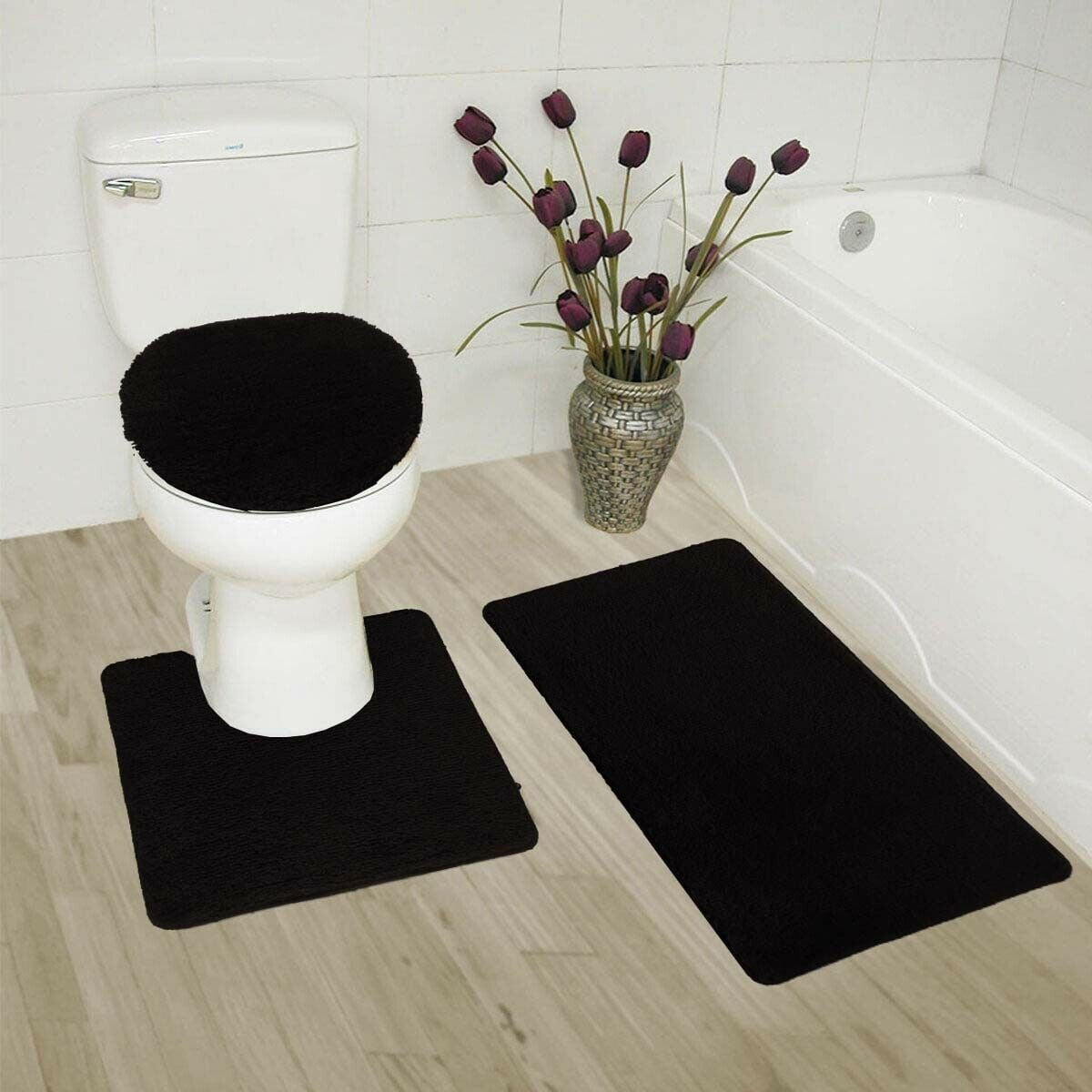 3Pcs/Set Bathroom Mat Set Non Slip Floor Rugs Cushion Toilet Seat Cover 
