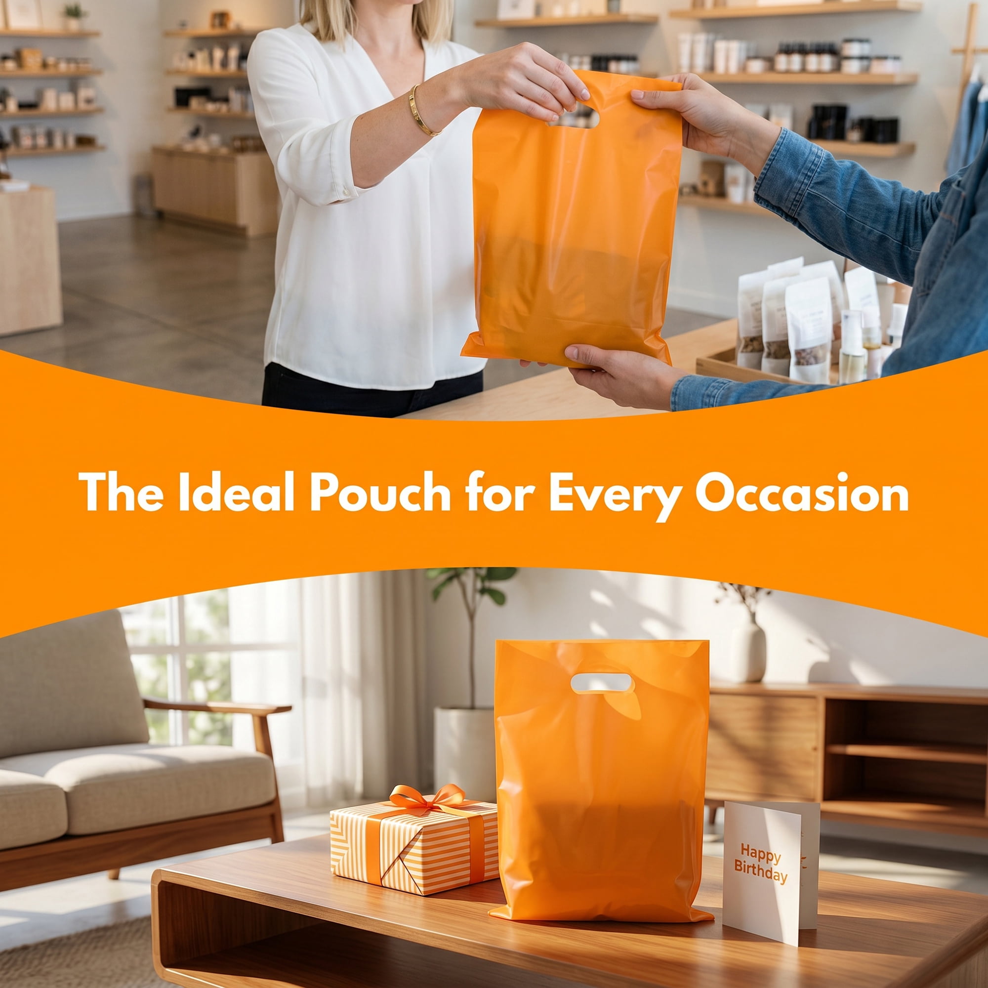 Unique Bargains 50Pcs Premium Waterproof Gift Bags Orange 9.8" x 13.8"