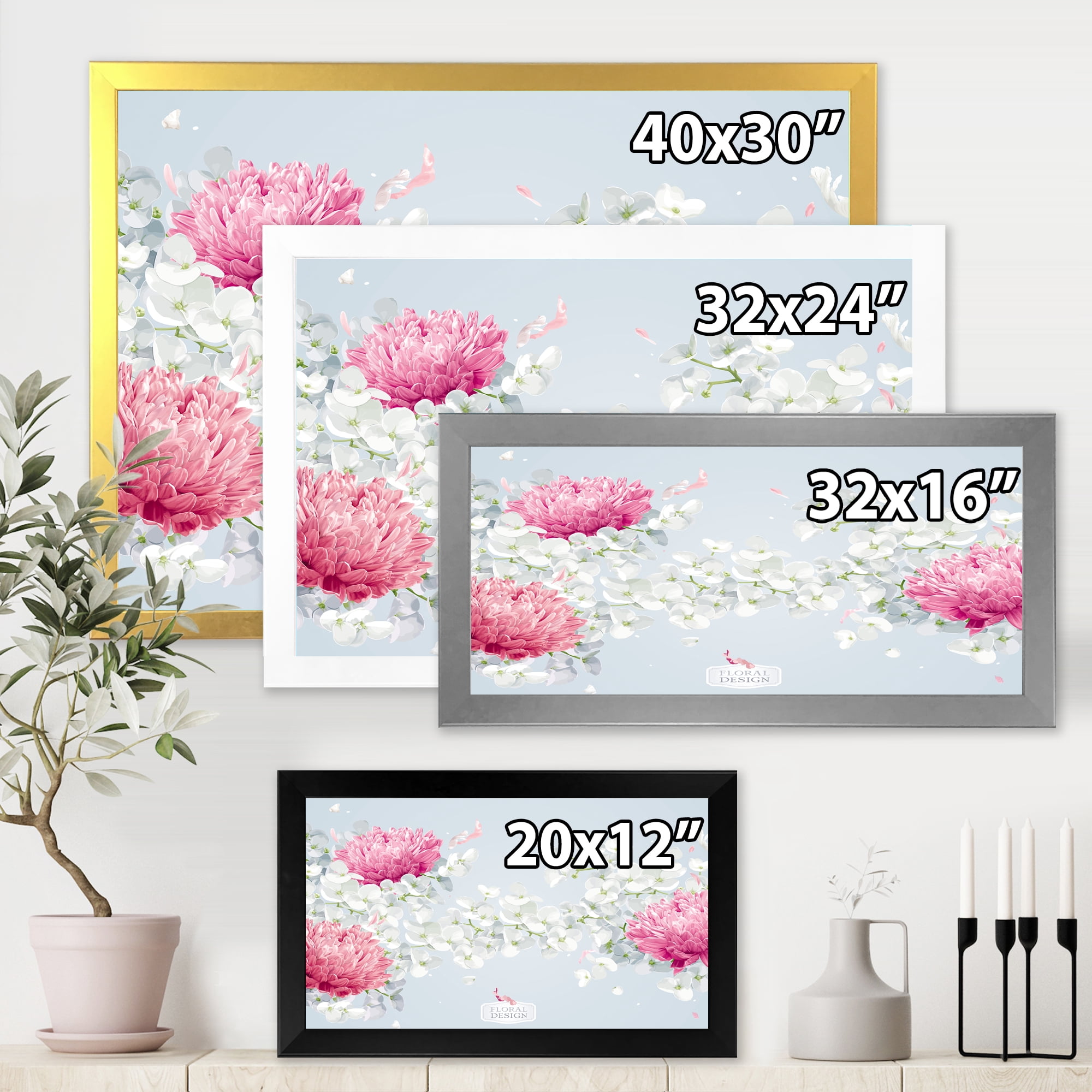 Designart 'Apple Blossom and Chrysanthemums' Traditional Framed Art Print