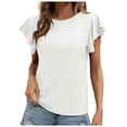 thumbnail image 1 of TSADFHJI Hauts pour Femmes Tendance 2024 Mode Féminine Manches Courtes Col Rond T-Shirt m Blanc, 1 of 6