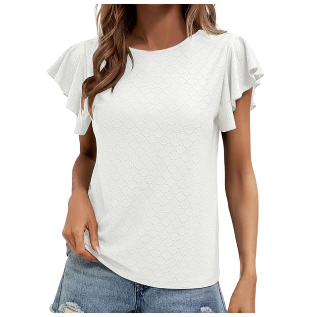 TSADFHJI Hauts pour Femmes Tendance 2024 Mode Féminine Manches Courtes Col Rond T-Shirt m Blanc