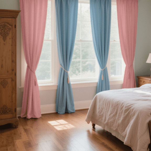 SMILETIME Pink & Sky Blue Back Tab Curtains, 4 Panels Set Rod Pocket & Pinch Pleat Design Light-Filtering & Thermal Insulation Ideal for Living Room, Bedroom & Office Windows