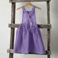 thumbnail image 5 of Gamivast Placed Girls Linen Cotton Dress Toddler Solid Color Cotton and Linen Back Button Up Dress Suspender Skirt with Pockets Casual Sundress Purple Account Purchase History, 5 of 8