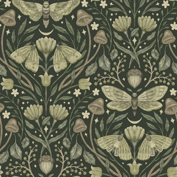 Chesapeake Mystic Moth Dark Green Forest Magic Wallpaper