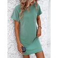 thumbnail image 2 of Women's Ribbed Striped Short Sleeve Mini Tee Dress 65% rayon 35% polyester Opaque Pocketed Moderate Stretch Comfort, 2 of 13