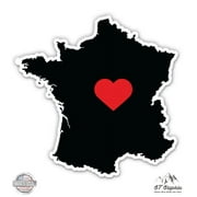 France Country Shape Heart - 3" Vinyl Sticker - For Car Laptop I-Pad Phone Helmet Hard Hat - Waterproof Decal