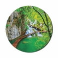 thumbnail image 1 of Waterfall Mouse Pad for Computers, Cascade Path over the Lake by the Waterfall and Hills Mother Nature Theme Idyllic, Round Non-Slip Thick Rubber Modern Mousepad, 8" Round, Green Grey, by Ambesonne, 1 of 2
