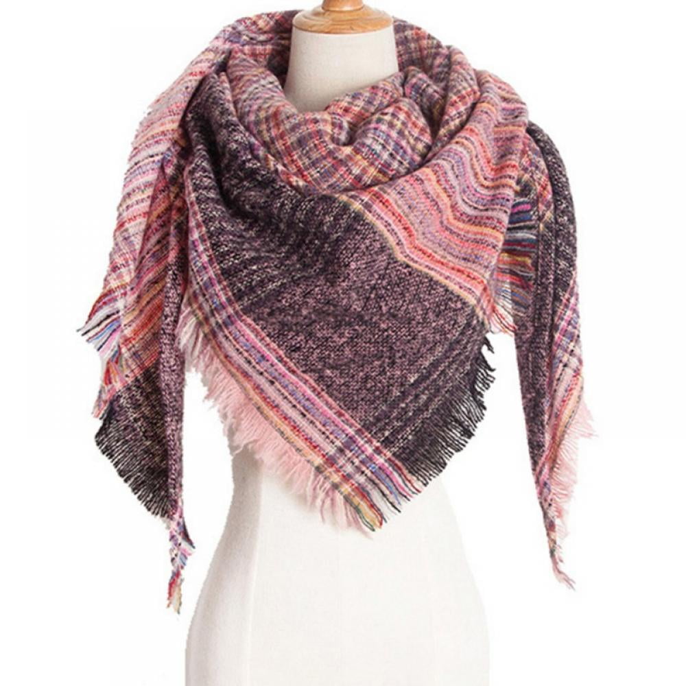 Womens Warm Scarf Triangle Shawls Scarves Stripe Plaid Fichu Rough Surface Walmart Com