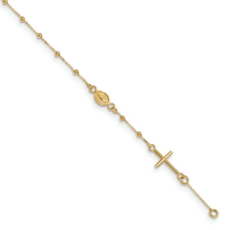 Yellow Elegant Bracelets - 14k Yellow Gold 7.5 Inch Cross Religious Rosary Bracelet 6.5