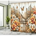 thumbnail image 2 of Rustic Shower Curtain, Farmhouse Summer Themed Blossoming Chamomiles Butterflies Grunge Art, Cloth Fabric Bathroom Decor Set with Hooks, 69" W x 84" L, Orange Sepia and Off, 2 of 8