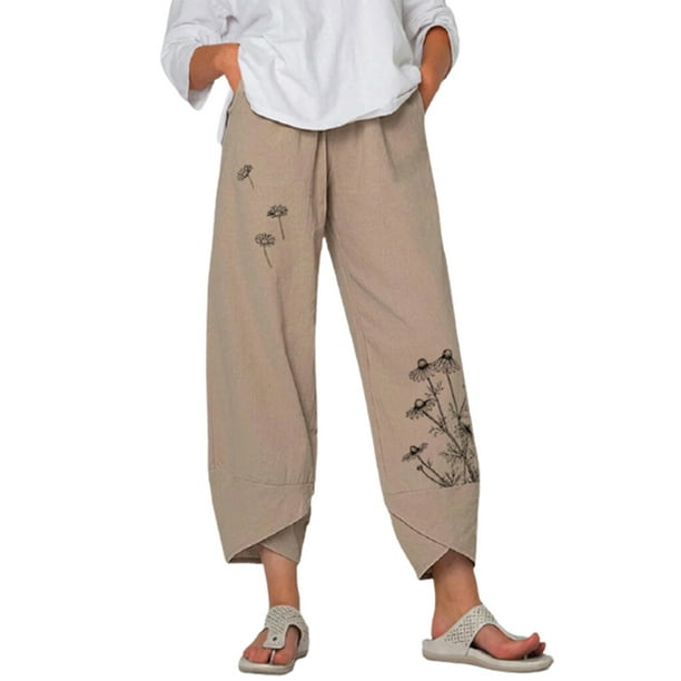 FOCUSNORM Harem Pants for Women Wide Leg Boho Pants Cotton Linen Ethnic ...