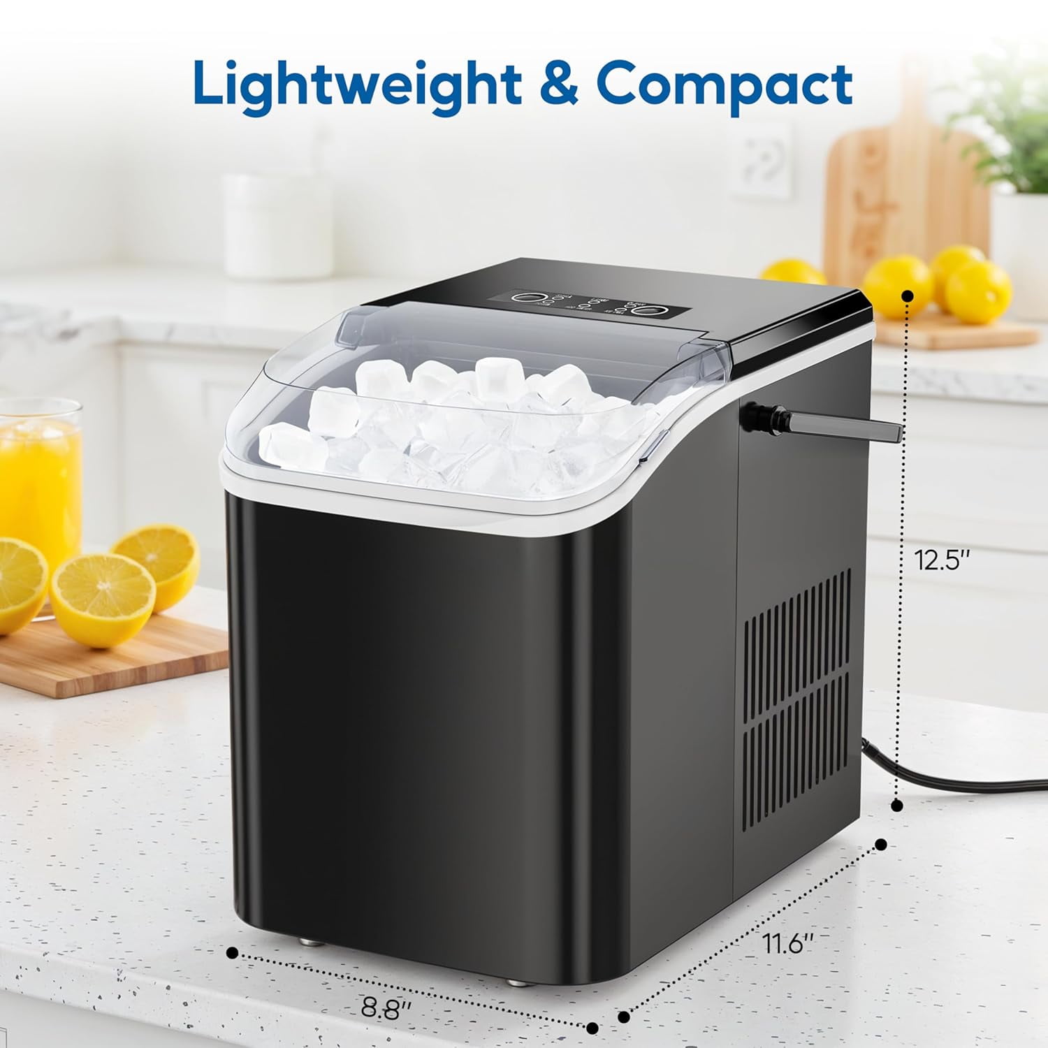 Countertop Ice Maker with Scoop, Basket and Handle, 9 Ice Cubes Machine Ready in 6 Mins, 2 Sizes for Home Kitchen Office Bar Party