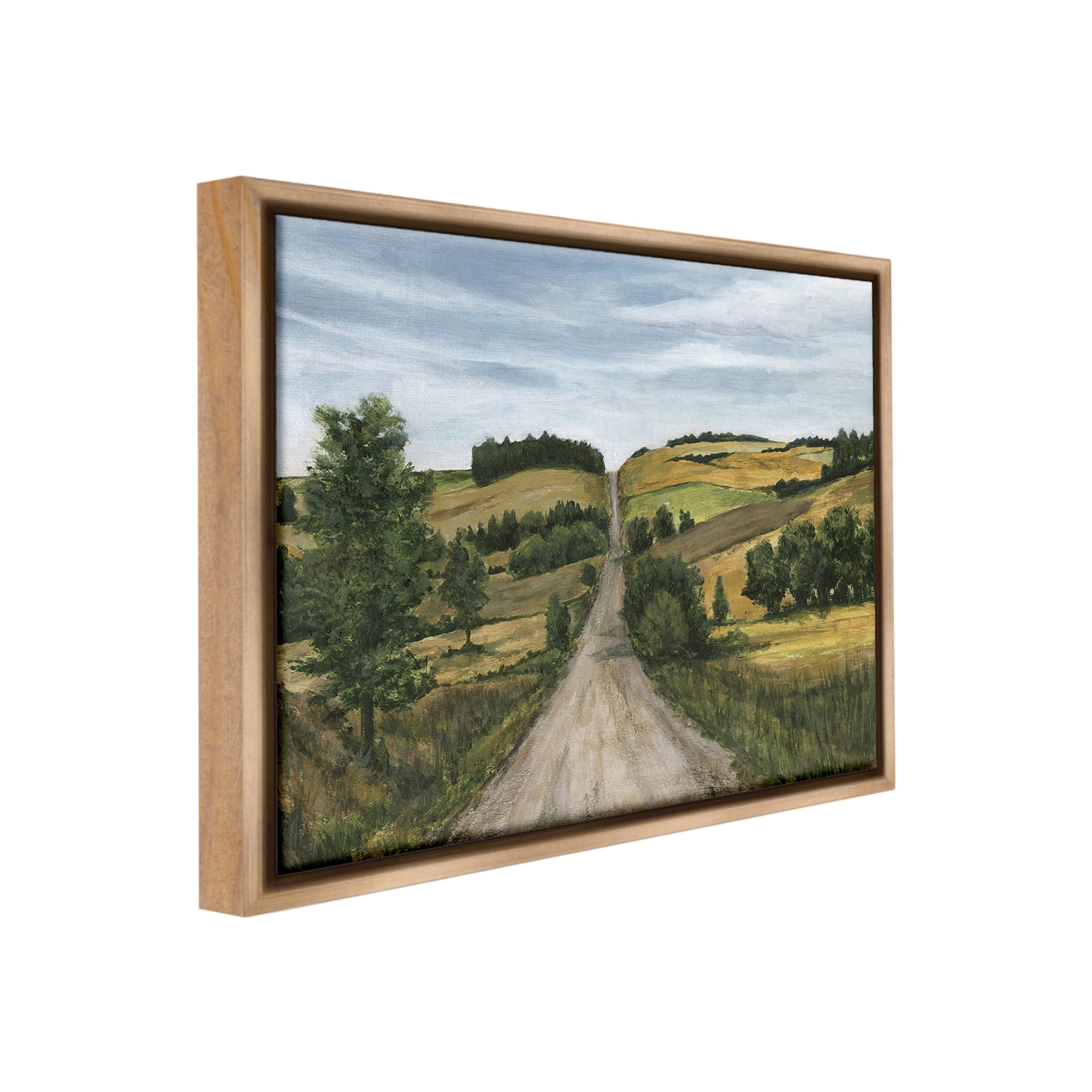 Stupell Industries Receding Country Path Landscape Painting Brown Floater Framed Canvas Art Print Wall Art, 31 x 25