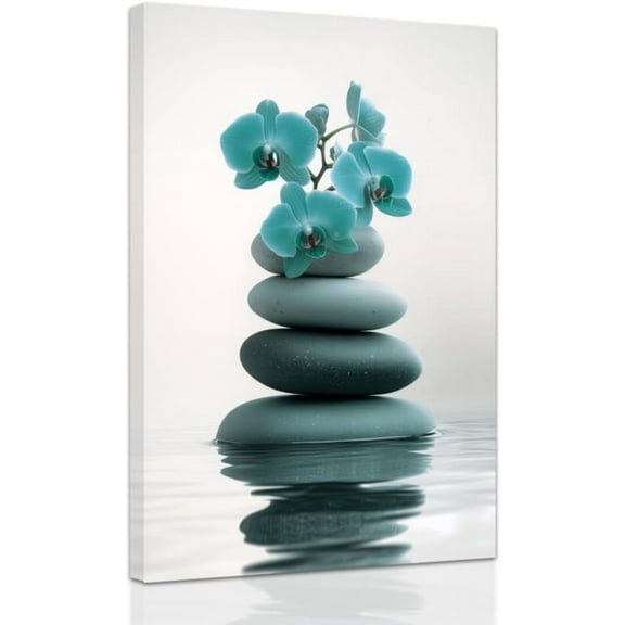 AVOI Zen Wall Art Stones Picture Orchid Canvas Painting Teal Zen Water Prints Spa Bathroom Decor Meditation Yoga Room Office Home Unframe: 16x20in
