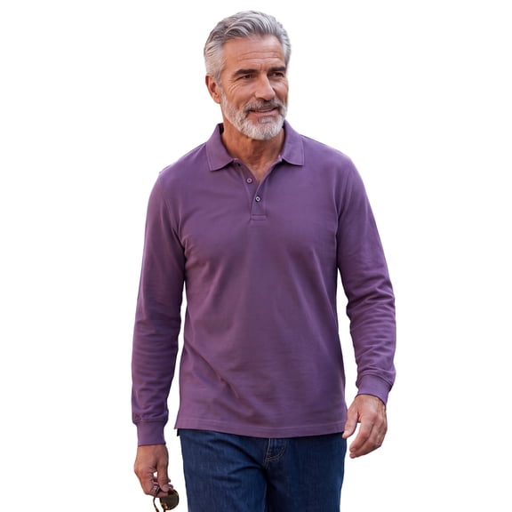 KingSize Men's Big & Tall Long-Sleeve Shrink-Less Cotton Polo Shirt