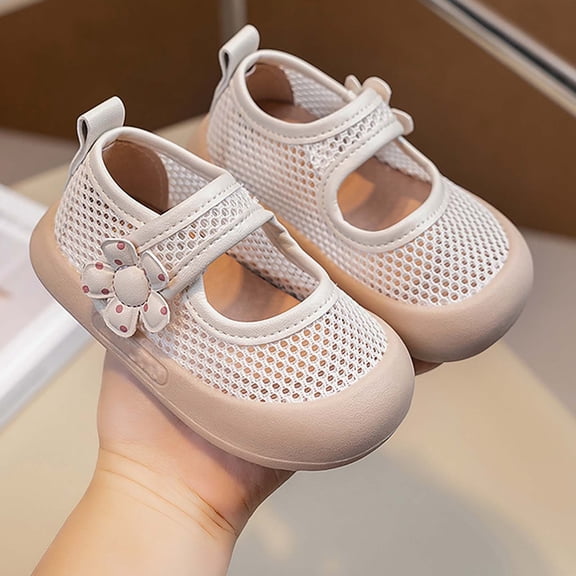 Toddler Shoes for Unisex Closed Toe Mary Jane Mesh Breathable Shoes Flower Decor Anti Soft Sole Toddler Sneaker for Baby First Walkers Summer White Size 4.5